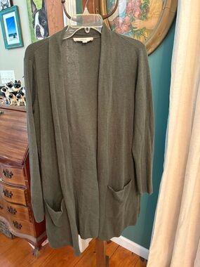 LOFT Olive Open-Front Pocket Cardigan